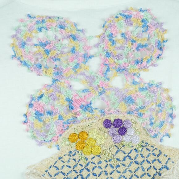 Vintage Small Crop Top Handmade Embroidered Floral Lace Boho Cottagecore Granny - Picture 8 of 11
